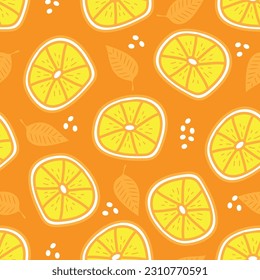 Lemon pattern - hand drawn lemon slice and levaes seamless pattern. Good for textile print, wrapping and wall paper.