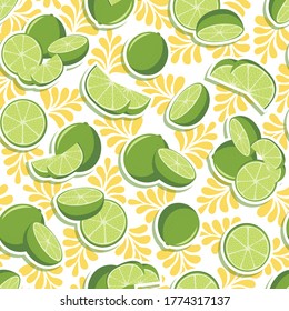 LEMON PATTERN WITH LEAF ON WHITE BACKGROUND