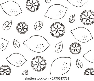 Lemon pattern line drawing illustration background black and white