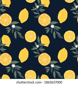 A lemon pattern in navy color background.