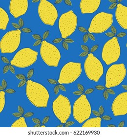 Lemon pattern on blue background
