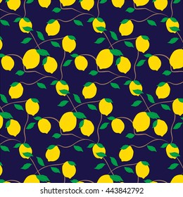 A lemon pattern on dark blue background.