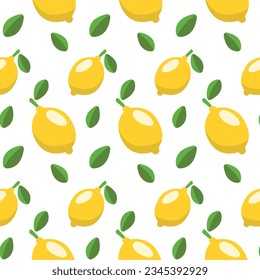 lemon pattern on a transparent background in the style of flat vector graphics, lemon and green leaves