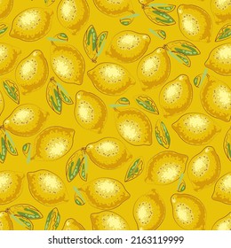 Lemon pattern on a yellow background, vector graphics