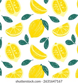 Lemon pattern. Pastel drawing. Chalk and pastel texture of lemon