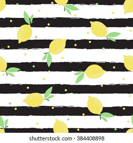 Lemon pattern. Seamless decorative background with yellow lemons. Bright summer design on a background of the trend Grunge  line. Vector