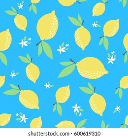 Lemon pattern. Seamless decorative background with yellow lemons. Bright summer design on a background of the trend Grunge line. Vector