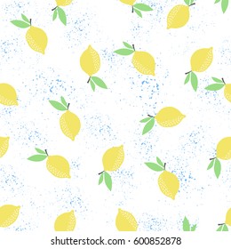 Lemon pattern. Seamless decorative background with yellow lemons. Bright summer design on a background of the trend Grunge line. Vector