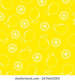 Lemon pattern with slices in a hand-drawn style. Minimalist lemon slice pattern in an outline style. Perfect for fabric design, wrapping paper, and backgrounds