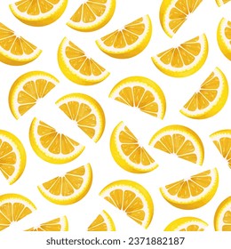 Lemon. Pattern of lemon slices on a white background. Juicy lemon, vitamin C. Design great for wallpaper, fabric, labels, packaging.