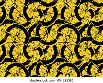 Lemon pattern vector illustration. Vintage pattern with lemon slices. Black and yellow lemons.