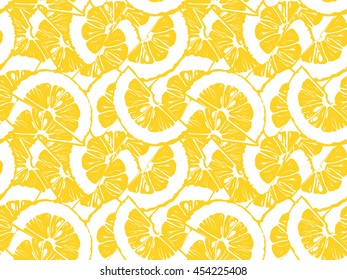 Lemon pattern vector illustration. Vintage pattern with lemon slices. White and yellow lemons.