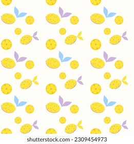 Lemon pattern vector, yellow texture for fabric, seamless background fruit art