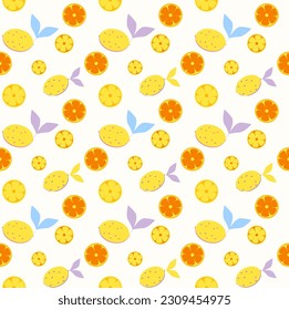 Lemon pattern vector, yellow texture for fabric, seamless background fruit art