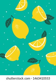 Lemon pattern. yellow fresh fruit vector background.
