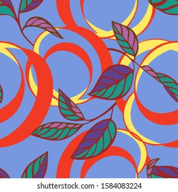 Lemon peel cut and twist. Citrus tree leaves, Botanical seamless pattern. Plant and fruit vegetal background in trendy flat style. Spiral ribbons. Textile and fabric design.