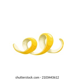 Lemon peel spiral. Vector illustration of twist yellow lemon skin.