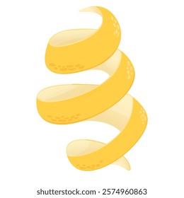 Lemon peel spiral.lemon peel.Curl of lemon.Citrus peel to cocktails. Isolated on white background.Vector illustration.