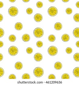 Lemon and pepper mint pattern. Colorful summer fruit vector illustration on color background.