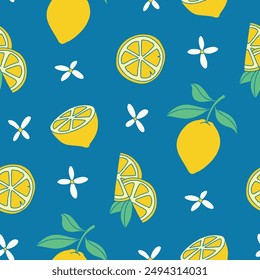Ilustración de patrón sin costura de Vector de flores de pétalo de limón para impresión, Fondo de pantalla, decoración.