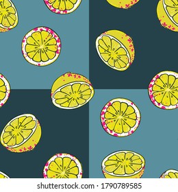 Piezas de limón en verifica el patrón sin soldadura del vector de fondo