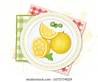 limón con piezas de limón de ángulo superior 