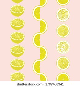 Lemon Pieces Vector Seamless Vertical Borders Set