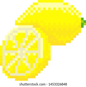 Icono de fruta de 8 bits de estilo de videojuego de píxel limón
