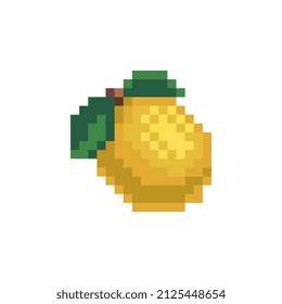 Lemon pixel art icon, fruit logo. Isolated vector illustration. Game assets 8-bit sprite. Design for stickers, web, mobile app.