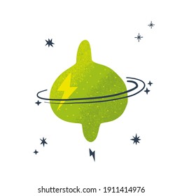  Lemon planet in outer space Celestial fruit vector illustration isolated on white. Juicy galaxy Cosmic veggie art for kid textile apparel design print