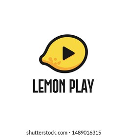 Lemon Play logo. Fresh lemon with Play button icon. Summer fruit