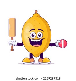lemon playing cricket cartoon mascot character vector illustration design