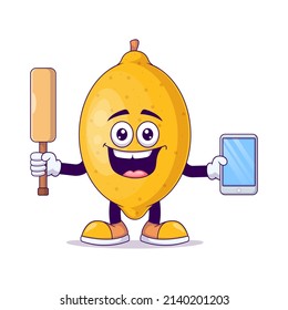 lemon playing cricket cartoon mascot character vector illustration design