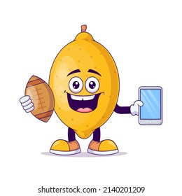 lemon playing rugby cartoon mascot character vector illustration design