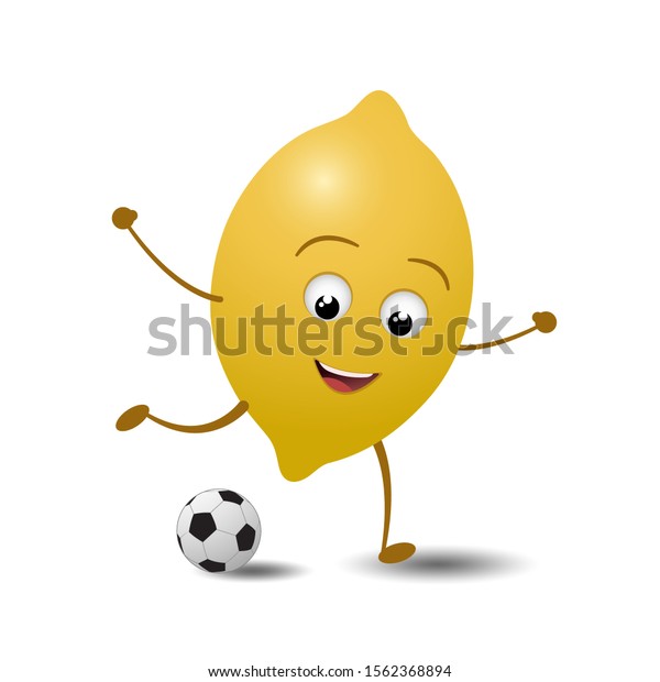 レモンがサッカーをしている サッカーボール きれいな顔 レモンの入ったベクターイラスト スポーツ フルーツ 健康増進 健康的なライフスタイル ビタミン分離体 サッカー選手 のベクター画像素材 ロイヤリティフリー