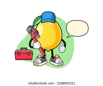 Lemon plumber with speech bubble cartoon. Mascot Character vector.