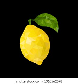 Lemon in polygon style on black background vector