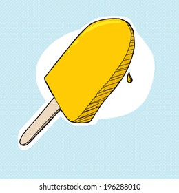 Lemon popsicle cartoon on halftone background