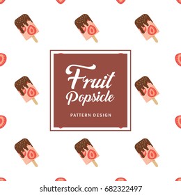 Lemon popsicle pattern design for print, wallpaper, wrapping paper, packaging or fabric. Healthy fruit popsicle with chocolate cream, jimmies sprinkles topping isolated on white background.