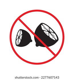 Lemon prohibited vector icon. No citrus symbol pictogram. Forbidden lemon icon. Warning, caution, attention, restriction, danger label ban flat sign design.