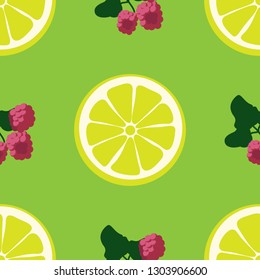 lemon and raspberry seamless pattern vector illustration