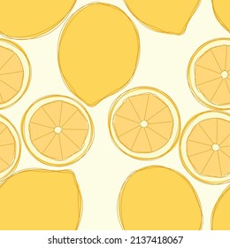 Lemon repeat pattern design. Hand-drawn background. citrus pattern for wrapping paper or fabric.