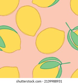 Lemon repeat pattern design. Hand-drawn background. citrus pattern for wrapping paper or fabric.