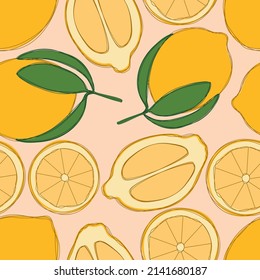 Lemon repeat pattern design. Hand-drawn background. citrus pattern for wrapping paper or fabric.