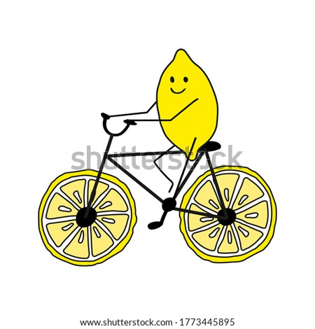 Lemon rides on a cycle bike with wheels made from round slices of lemon.