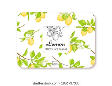 Lemon. Ripe citrus. Template for product label, cosmetic packaging. Easy to edit. Graphic drawing, engraving style. Vector illustration.