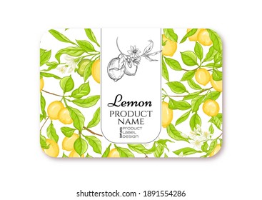 Lemon. Ripe citrus. Template for product label, cosmetic packaging. Easy to edit. Graphic drawing, engraving style. Vector illustration.