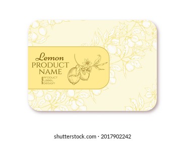 Lemon. Ripe citrus. Template for product label, cosmetic packaging. Easy to edit. Graphic drawing, engraving style. Vector illustration.