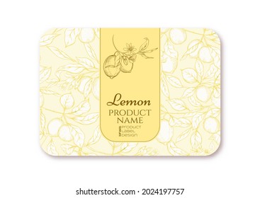 Lemon. Ripe citrus. Template for product label, cosmetic packaging. Easy to edit. Graphic drawing, engraving style. Vector illustration.