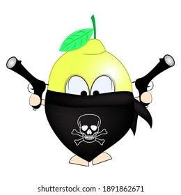 Lemon a robber with a gun. Vector illustration.